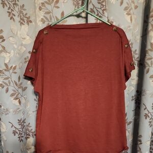 Women's Short Sleeve Button-Shoulder Top - Brick Red